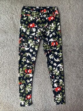 LuLaRoe Black Floral Leggings One Size
